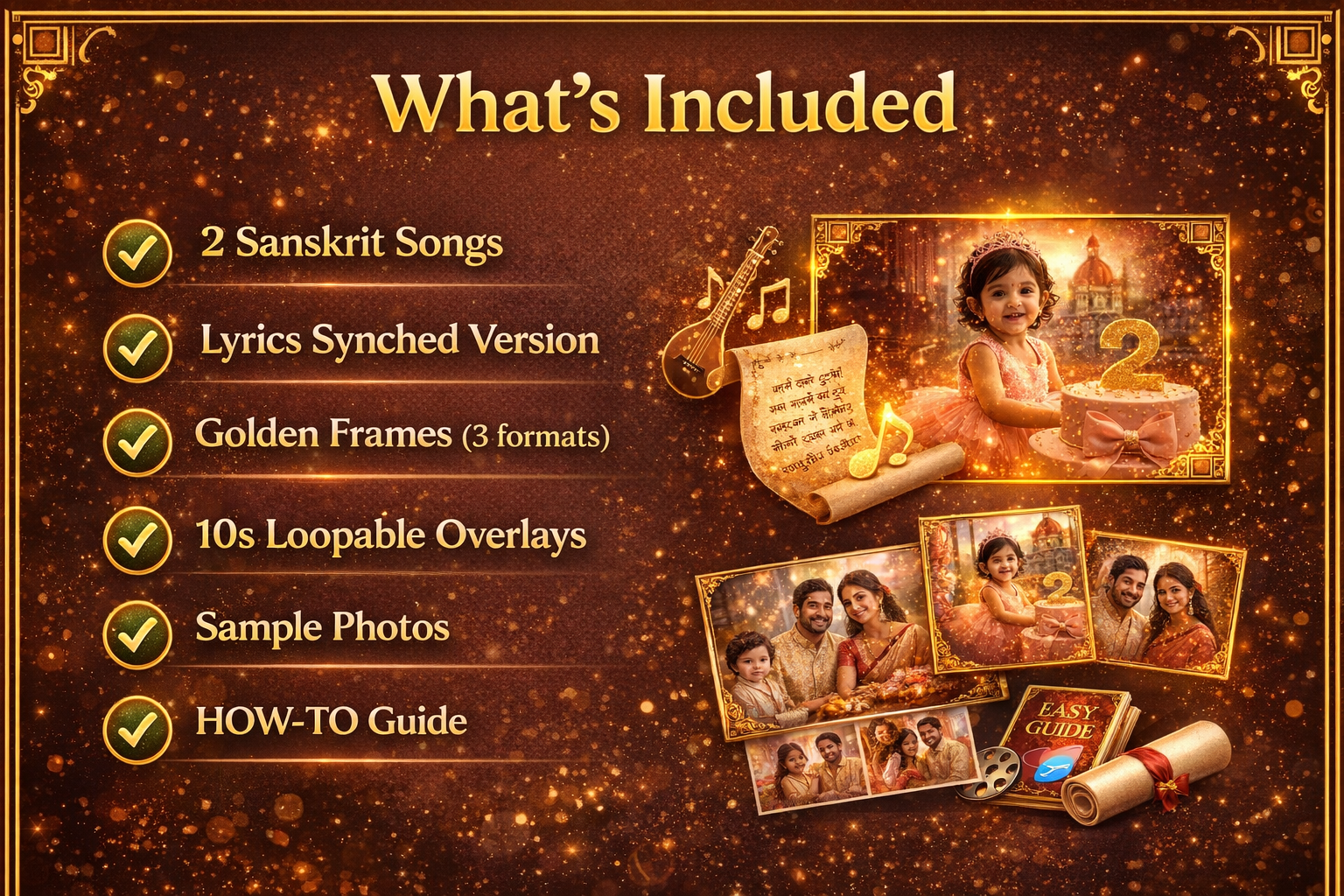 Divine Sanskrit Birthday Video Kit – Premium Golden Frame + Particle Overlay Bundle (Commercial License Included)